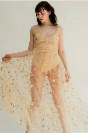 Starry Mesh Tulle Y2K Dress with Glitter Stars