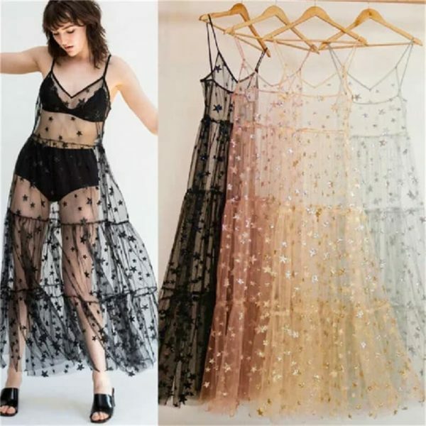 Starry Mesh Tulle Y2K Dress with Glitter Stars