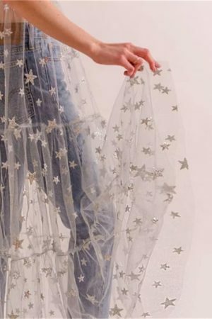 Starry Mesh Tulle Y2K Dress with Glitter Stars