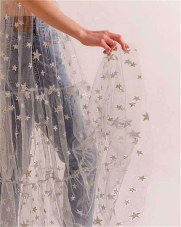 Starry Mesh Tulle Y2K Dress with Glitter Stars