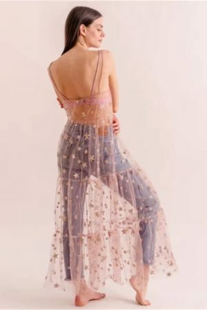 Starry Mesh Tulle Y2K Dress with Glitter Stars