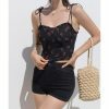 Strappy Black Cami Crop Top with Red Roses - Y2K French Retro Streetwear