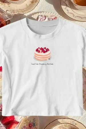 Strawberry Shortcake Cropped Baby Tee Y2K Aesthetic Streetwear Top