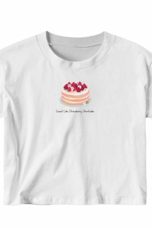 Strawberry Shortcake Cropped Baby Tee Y2K Aesthetic Streetwear Top