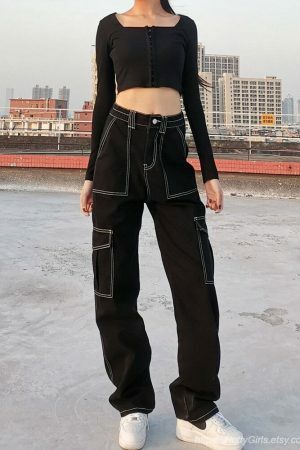 Striped High Waist Wide Leg Jeans - Y2K Streetwear Aesthetic