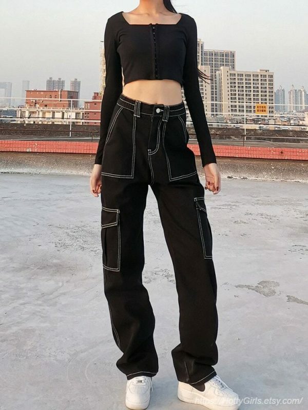 Striped High Waist Wide Leg Jeans - Y2K Streetwear Aesthetic