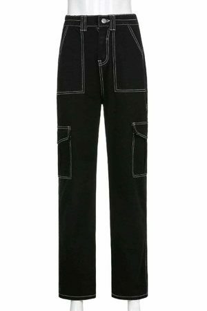 Striped High Waist Wide Leg Jeans - Y2K Streetwear Aesthetic