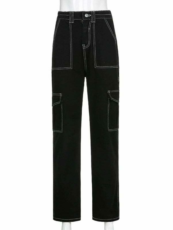 Striped High Waist Wide Leg Jeans - Y2K Streetwear Aesthetic