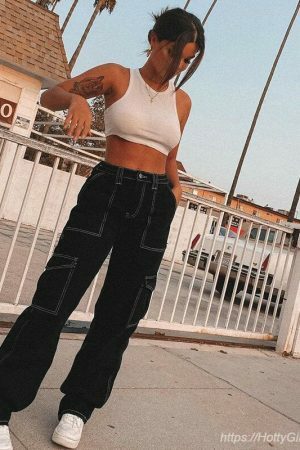 Striped High Waist Wide Leg Jeans - Y2K Streetwear Aesthetic