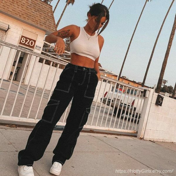 Striped High Waist Wide Leg Jeans - Y2K Streetwear Aesthetic