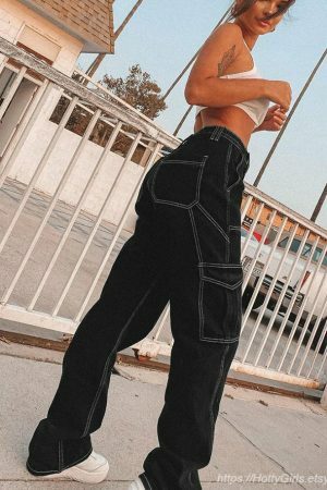 Striped High Waist Wide Leg Jeans - Y2K Streetwear Aesthetic