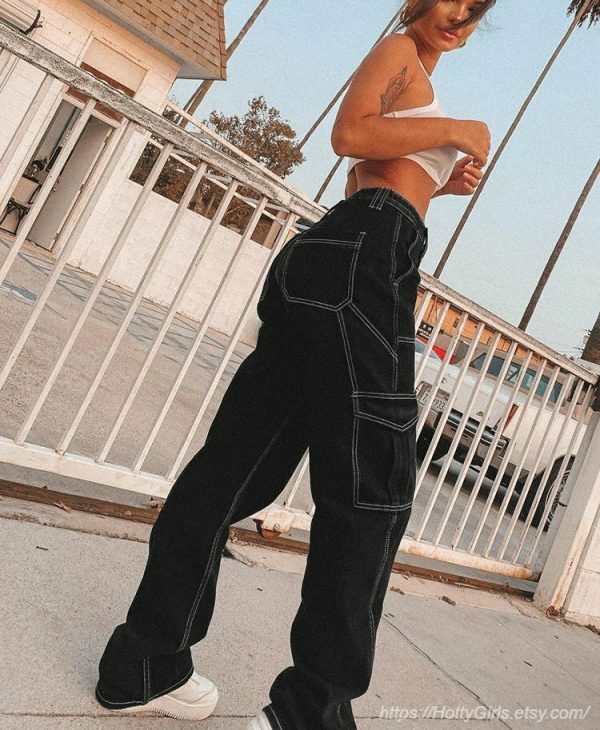 Striped High Waist Wide Leg Jeans - Y2K Streetwear Aesthetic