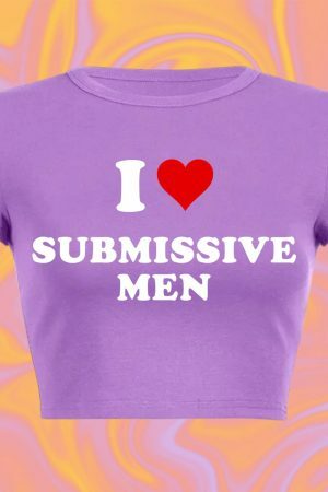 Submissive Men Slogan Crop Tee Y2K Aesthetic Baddie Girl Graphic T-Shirt