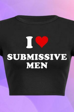 Submissive Men Slogan Crop Tee Y2K Aesthetic Baddie Girl Graphic T-Shirt