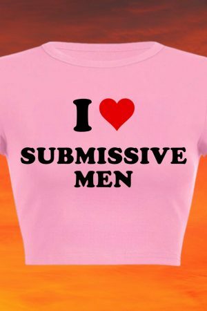 Submissive Men Slogan Crop Tee Y2K Aesthetic Baddie Girl Graphic T-Shirt