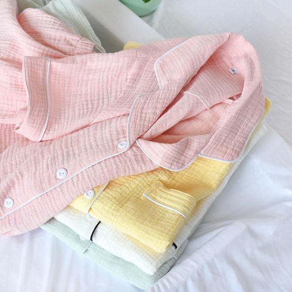 Summer Candy Color Y2K Pajama Set for Women - Gauze Cotton Solid Short Sleeve & Short Set