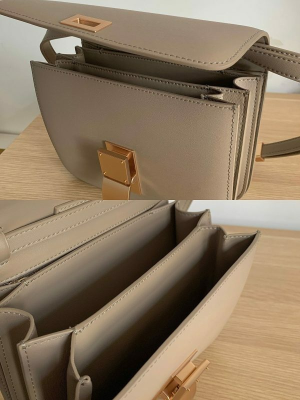 Taupe Calfskin Leather Box Bag with Korean Streetwear Y2K Aesthetics