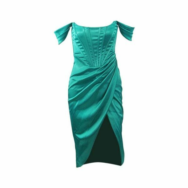 Trendy Y2K Green Satin Dress for Women - Streetwear Fashion