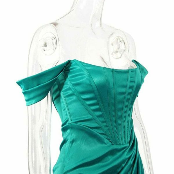 Trendy Y2K Green Satin Dress for Women - Streetwear Fashion