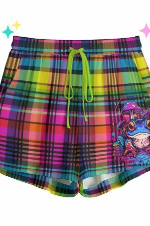 Trippy Frog Y2K Plaid Waist High Festival Shorts