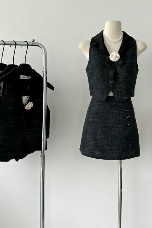 Tweed 2-Piece Coord Set in Korean Barbie Style, Y2K Streetwear Fashion