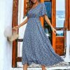 Vintage Boho Print Blue Elastic Waist Sundress | Y2K Aesthetic Women's Dress