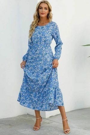 Vintage Floral Chiffon Maxi Dress - Y2K Streetwear Aesthetic