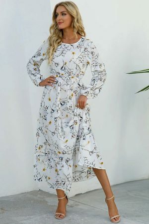 Vintage Floral Chiffon Maxi Dress - Y2K Streetwear Aesthetic