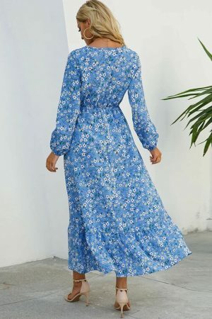 Vintage Floral Chiffon Maxi Dress - Y2K Streetwear Aesthetic