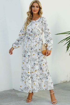 Vintage Floral Chiffon Maxi Dress - Y2K Streetwear Aesthetic