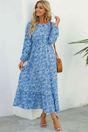 Vintage Floral Chiffon Maxi Dress - Y2K Streetwear Aesthetic