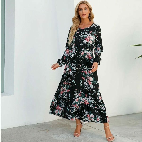 Vintage Floral Chiffon Maxi Dress - Y2K Streetwear Aesthetic