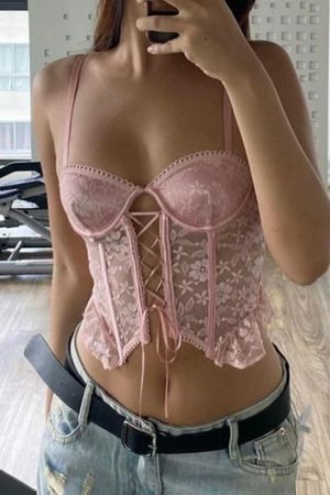 Vintage Floral Print Lace-up Bustier Crop Top - Y2K Streetwear Fashion