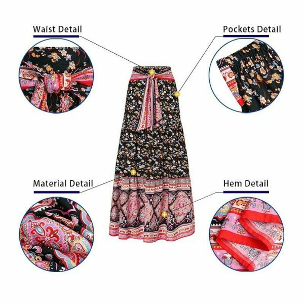 Vintage Floral Print Pleated Long Skirt | Y2K Boho High Waist Beachwear