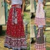 Vintage Floral Print Pleated Long Skirt | Y2K Boho High Waist Beachwear