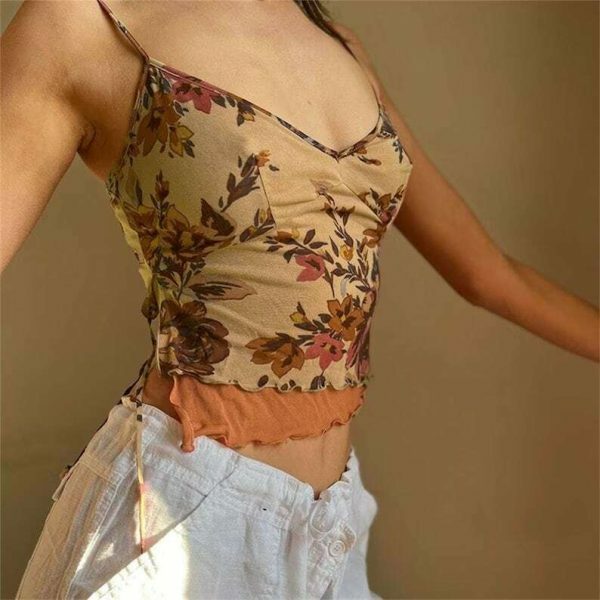 Vintage Floral Print Y2K Cami Top | Women's Aesthetic Sleeveless Crop Vest