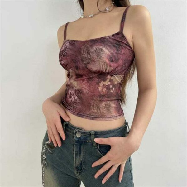 Vintage Floral Print Y2K Cami Top | Women's Aesthetic Sleeveless Crop Vest