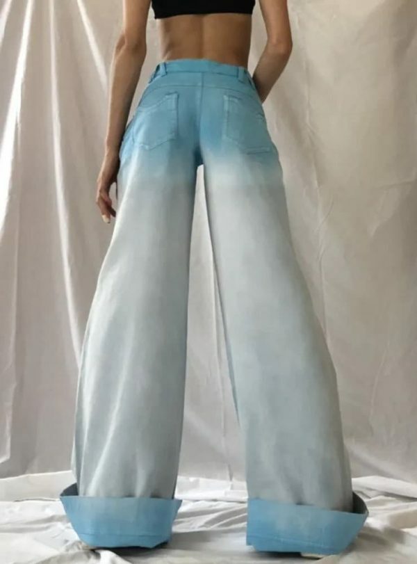 Vintage Gradient Wide Leg Baggy Jeans | Y2K Streetwear Women's Fashion