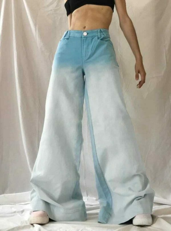 Vintage Gradient Wide Leg Baggy Jeans | Y2K Streetwear Women's Fashion