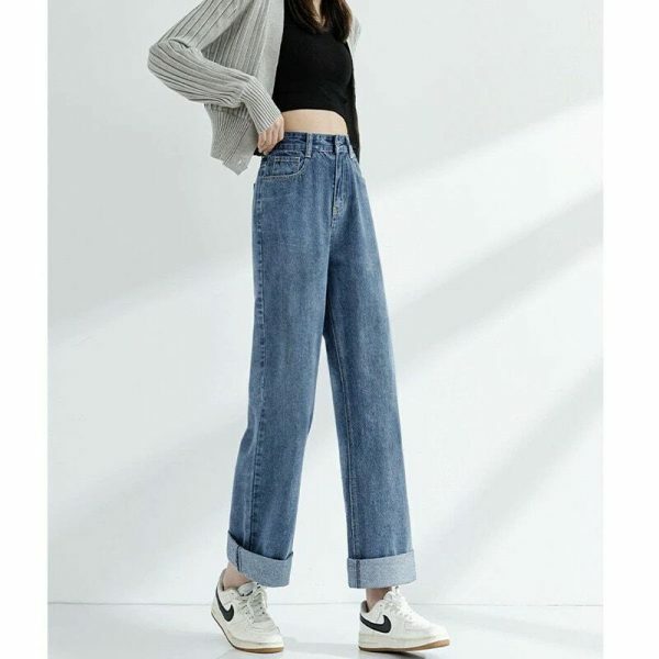 Vintage High Waist Baggy Jeans | Y2K Streetwear Denim for Women