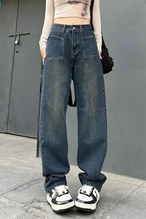 Vintage High Waist Baggy Jeans | Y2K Streetwear Denim for Women