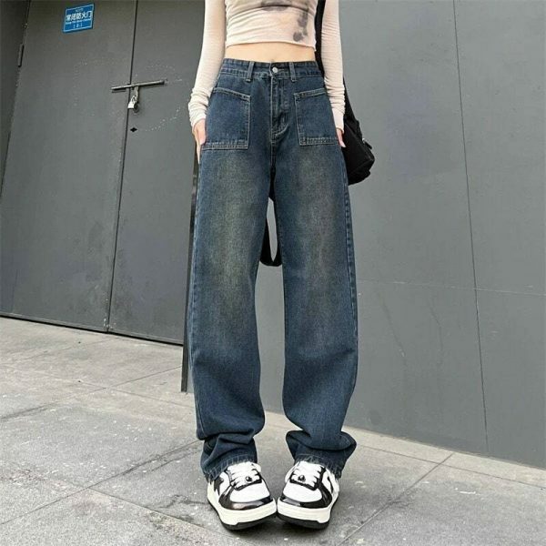 Vintage High Waist Baggy Jeans | Y2K Streetwear Denim for Women