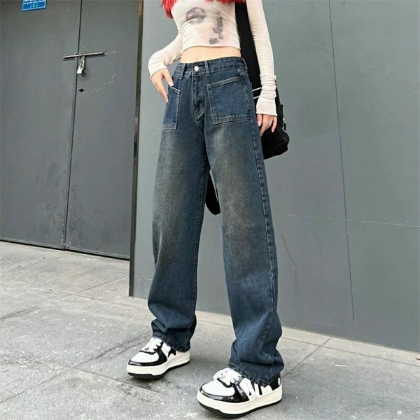 Vintage High Waist Baggy Jeans | Y2K Streetwear Denim for Women