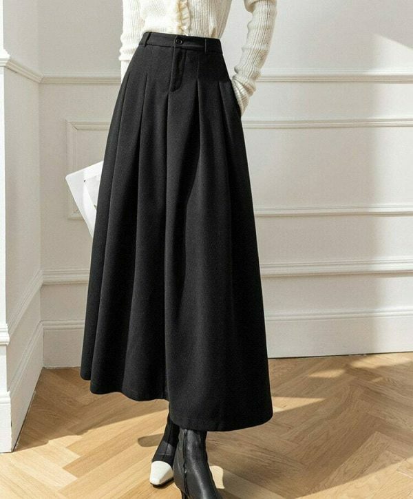 Vintage High Waist Woolen Mini Skirt - Casual Loose A-Line Fit