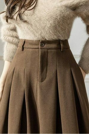 Vintage High Waist Woolen Mini Skirt - Casual Loose A-Line Fit