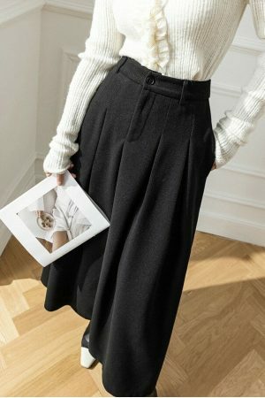 Vintage High Waist Woolen Mini Skirt - Casual Loose A-Line Fit