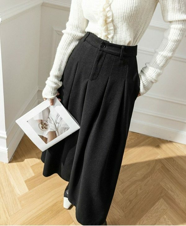 Vintage High Waist Woolen Mini Skirt - Casual Loose A-Line Fit