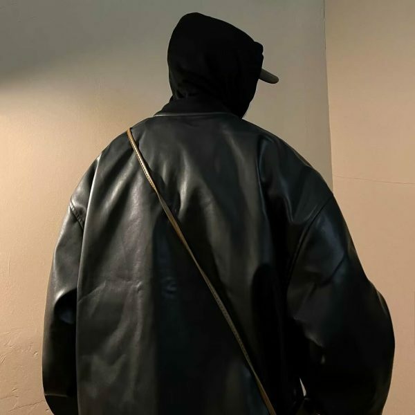 Vintage Leather Hooded Zipper Jacket - Y2K Streetwear Fashion