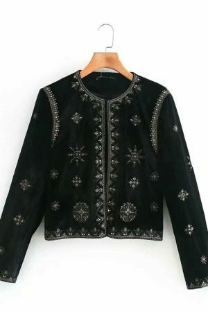 Vintage Velvet Embroidered Y2K Streetwear Jacket