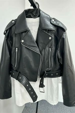 Vintage Washed Leather Jacket with Belt & Downgraded Zipper